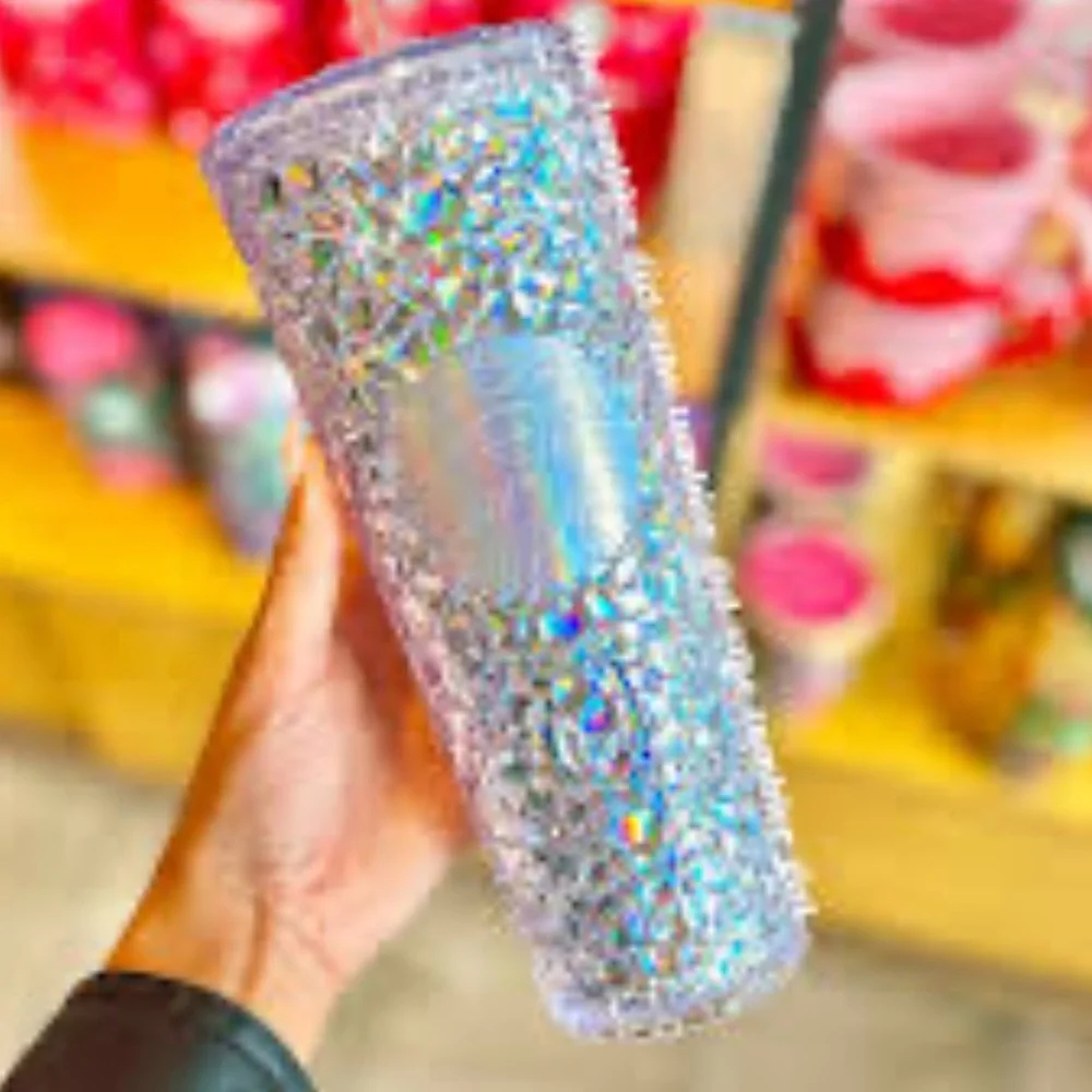 STARBUCKS HOLIDAY CLEAR GEM PLASTIC FOLD CUP 24 OZ NWT IRIDESCENT TUMBLER